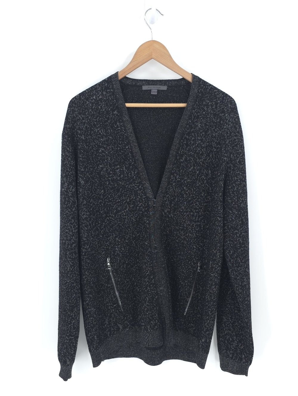 John Varvatos "Claremont" Wool Blend Cardigan Zip Pockets Hook Closure Sweater